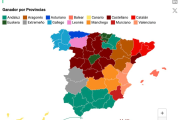 Imagen del mapa de España con los acentos favoritos por provincias.