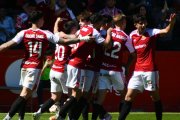 Els jugadors del Nàstic celebrant un gol.
