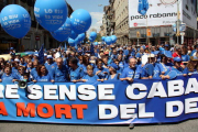 La capçalera de la manifestació a Barcelona en defensa de l'Ebre.