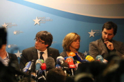 Puigdemont i la resta de consellers durant la roda de premsa aquest 31 d'octubre a Brussel·les.