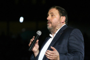 Oriol Junqueras durant l'acte unitari d'auest dijous a la TAp de Tarragona.