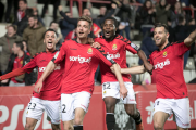 Manu Barreiro celebra un gol al Nou Estadi.