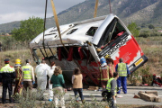 Imatge d'arxiu de l'autobús accidentat a Freginals el 20 de març del 2016.