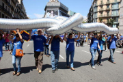 imatge d'arxiu del nus de la PDE obrint la manifestació a Barcelona en defensa de l'Ebre el 5 de juny del 2016.