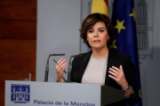 Imatge de Soraya Saénz de Santamaría en la seva compareixença d'aquest 16 d'octubre.