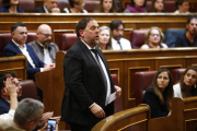 El líder d'ERC, Oriol Junqueras, en el moment de prometre la Constitució al Congrés dels Diputats el 21 de maig del 2019.