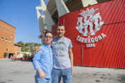 Un dels capitans del Nàstic Genuine, Rubén Almazán, amb  el seu entrenador Rafel Magrinyà.