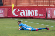 Dani Parra, durant un moment del Nàstic-Pobla de divendres, defensant la porteria del filial.