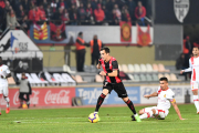 Miguel Linares, en una acció del partit de dissabte a l'Estadi Municipal contra el Mallorca.