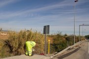 Un dels treballadors comprova quin és l'estat de la instal·lació prop de la carretera de Bellissens.