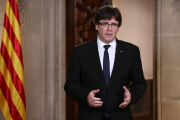 El president de la Generalitat, Carles Puigdemont, durant la seva declaració del 4 d'octubre.