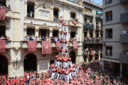 Intent de 3de10fm de la Colla Vella Xiquets de Valls a la primera ronda de la diada de Sant Joan.