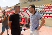 Lluís Carreras i Aritz López Garai, cara a cara, en la roda de premsa conjunta celebrada a l'Estadi Municipal de Reus.