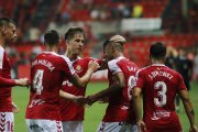 Jugadors del Nàstic, a la imatge, celebrant un gol.