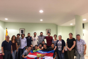 Los jugadores de la Juventut Bisbalenca en la recepción del Ayuntamiento.