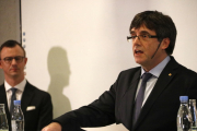 Carles Puigdemont, intervenint al debat sobre Catalunya de la Universitat de Copenhaguen.