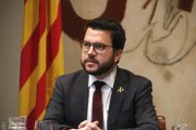 El vicepresident, Pere Aragonès, al Consell Executiu el president Quim Torra, reunit per primer cop de manera ordinària.