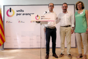 El president del partit Units per Avançar, Oriol Molins, el secretari general, Ramon Espadaler, i la presidenta del consell nacional, Helena Isábal.