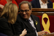 Quim Torra al seu escó aquest dissabte 12 de maig en el debat d'investidura al Parlament.