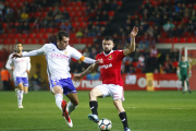 Javi Jiménez, durant un partit amb el Gimnàstic de Tarragona aquesta temporada al Nou Estadi.