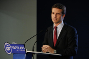 El president del PP, Pablo Casado, durant la roda de premsa que ha ofert després del del Consell Executiu Nacional