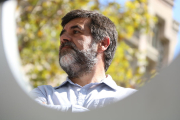 Primer pla del president de l'ANC, Jordi Sànchez, a la manifestació davant el TSJC el 21 de setembre de 2017.