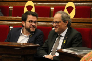 Quim Torra i Pere Aragonès durant el Ple de Política General al Parlament.