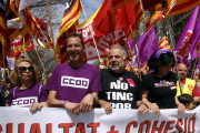 Vicente Moya de CCOO i Joan Llort de la UGT, en una manifestació d'arxiu.