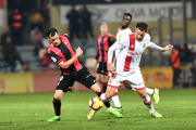 Miguel Linares, durant el duel disputat a l'Estadi contra el Mallorca, que va acabar 0-2.