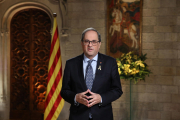 El president de la Generalitat, Quim Torra, durant el discurs de Cap d'Any, al Palau de la Generalitat.