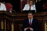 El candidat socialista a la Presidència del Govern espanyol, Pedro Sánchez, durant la seva intervenció en la primera jornada del debat d'investidura.