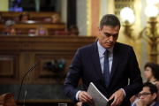 El president del Govern en funcions i candidat socialista, Pedro Sánchez, durant la segona jornada del debat d'investidura.