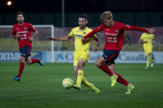 Un instant del partit que va disputar el Villarreal B contra l'Olot a la Garrotxa.