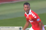 Uche celebra el gol contra el Numancia