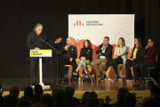 El actual diputado en el Congreso, Joan Tardà, ayer jueves en el acto electoral que se celebró en el Centre Cívic de Sant Pere i Sant Pau.