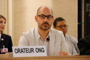 El director d'UNESCOCAT, Gerard Segú, durant la seva intervenció al plenari Consell de Drets Humans de l'ONU.