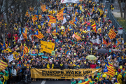 Imatge aèria de la capçalera de la manifestació de Brussel·les del 7 de desembre del 2017.