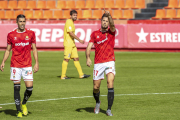 Pedro Martín, després de marcar-li el gol a l'Olot que va ajudar al Nàstic a sumar els tres punts.