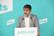 El secretari general de JxCat, Jordi Sànchez, en roda de premsa des de la seu del partit.