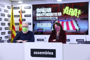 La presidenta de l'ANC, Elisenda Paluzie, i el vicepresident de l'entitat David Fernández en roda de premsa.