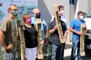 Pla obert dels pagesos afectats per l'incendi de la Ribera d'Ebre en l'acte de lliurament de les oliveres solidàries.