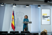 La portaveu del govern espanyol, María Jesús Montero, a la roda de premsa posterior a la reunió Sánchez-Aragonès.