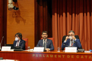 El vicepresident i conseller de Polítiques Digitals i Territori, Jordi Puigneró, durant la seva compareixença al Parlament per informar del pressupost.