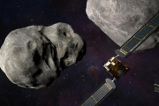 Il·ustració que recrea la nau DART aproximant-se a l'asteroide Dydimos.
