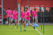 Javi Bonilla, durant el primer entrenament de la present pretemporada del Nàstic, a les ordres de Raúl Agné.