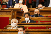 El president de Cs al parlament, Carlos Carrizoa; el de Vox, Ignacio Garriga; i el del PPC, ALejandro Fernández.