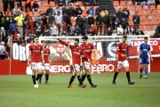 Dani Romera celebra el seu primer gol amb la samarreta grana.