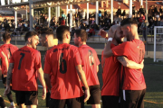 Els jugadors del Reus celebrant el gol de Marcel Meseguer.