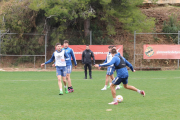 Los jugadores del Nàstic durante el primer entrenamiento con Dani Vidal como entrenador, el lunes.