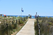 Imatge d'arxiu de la bandera blava a la platja dels Muntanyans de Torredembarra.